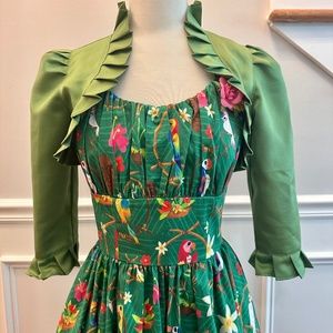 DISNEY ENCHANTED TIKI ROOM DRESS SMALL WITH SHRUG